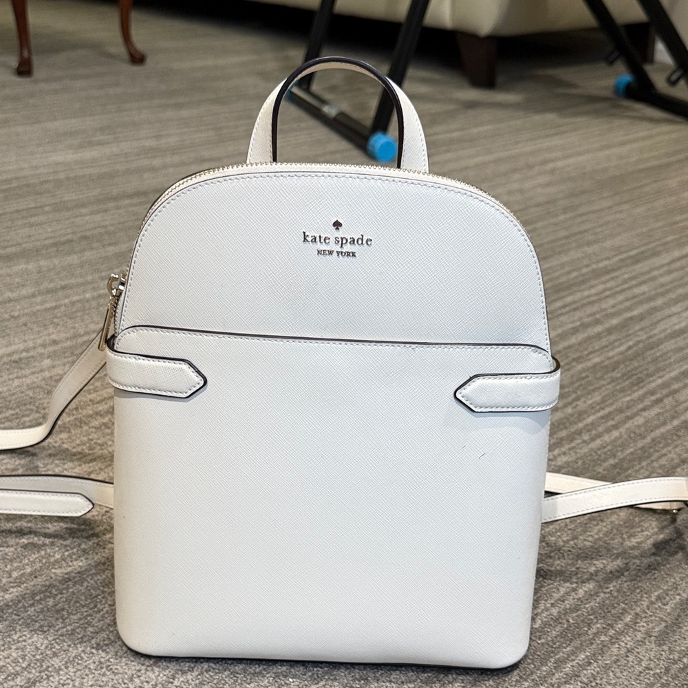 kate spade white saffiano mini backpack with gold logo